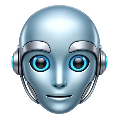 An emoji of a robot, but with a more futuristic design, smooth lines, and a soft blue glow sticker