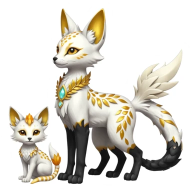 Epic complex fantasy glorious detailed futuristic divine godly angelic feathery sunny, white, albino, pastel, golden, orange glowing sparkly, realistic Fakémon-Sprigatito-Floragato-Meowscarada-Trico-Sergal-Serval-Solgaleo-Vernid-creature (full body) solarpunk, shiny sparkly with a gold laurel sticker