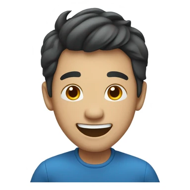 Asian man laughing, blue cloth, big smile, young hair style sticker