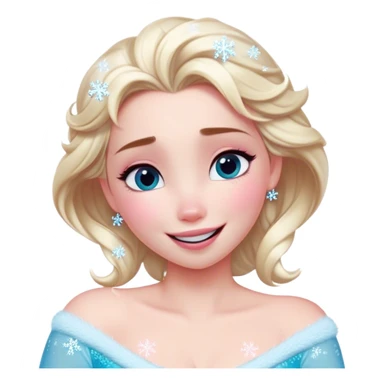 Cinematic Adorable Elsa Portrait Emoji, Giggling as tiny snowflakes swirl around her, cheeks flushed pink from the cold, eyes twinkling with warmth, a heart-melting mix of beauty and playfulness! sticker