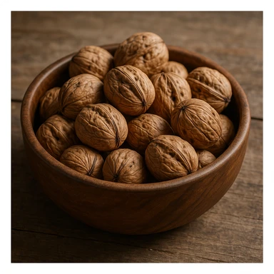 realistic italian walnuts in a wooden bowl sticker