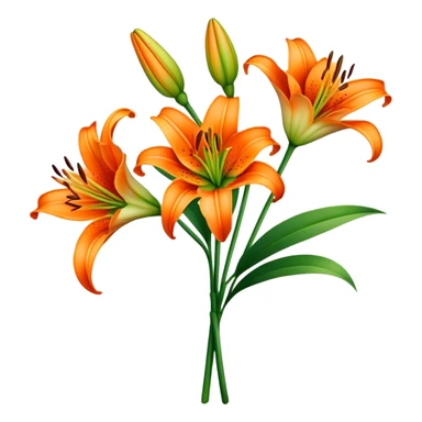 bouquet Vibrant Orange Lily, luxuriant, stem, leaf, bud sticker