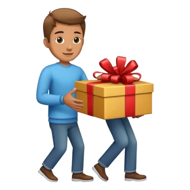 man passing a box with a gift sticker