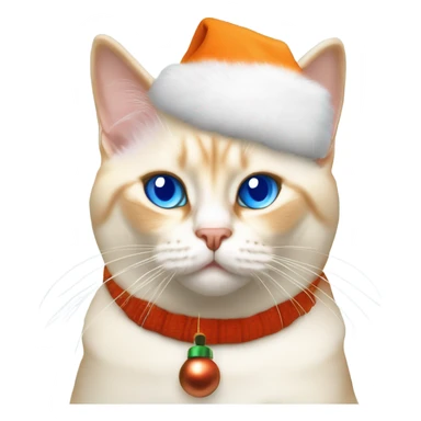 chubby flame point Siamese, white fur with orange accents and blue eyes wearing a Christmas hat ￼ sticker