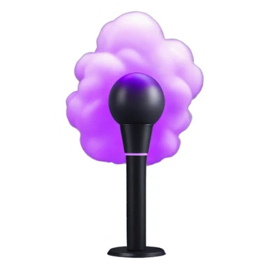 Bts lightstick gray bomb atop a simple black stand with purple light sticker