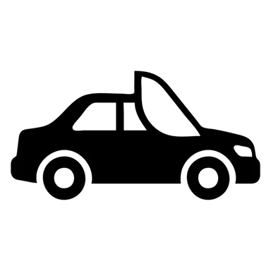 solid icon of a luxury glossy black car with a section covered by a semi-transparent rolled light gray film, curved adhesion effect, minimal and modern sticker