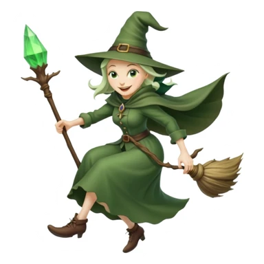 Traditional green old witch flying on a broom emoji sticker