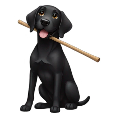 Black lab dog holding a stick sticker