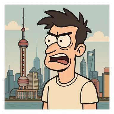 Shanghai city skyline, minimalist flat design, soft pastel colors, simple shapes sticker