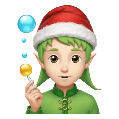 elf wearing a santa hat holidng a bubble sticker