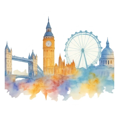 watercolor style London skyline sticker