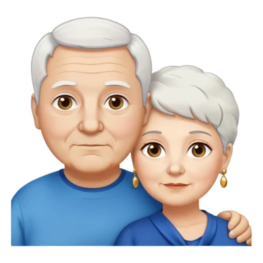 Una abuela italiana blanca de ojos marrones con cabello corto blanco y aretes de oro, junto a su esposo de ojos azules abuelo de piel blanca italiano un poco gordo con pelo blanco corto  sticker