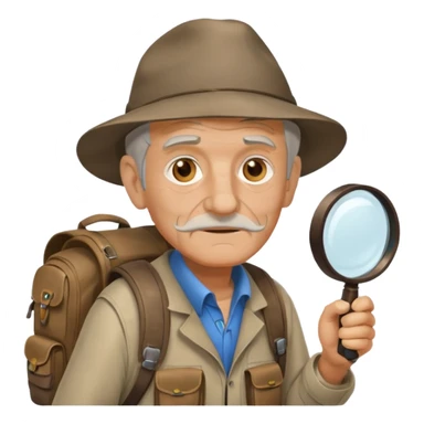 Explorer old Man with backpack and magnifying glass sticker