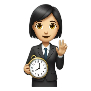 a women in a suit holding a clock in his right hand sticker