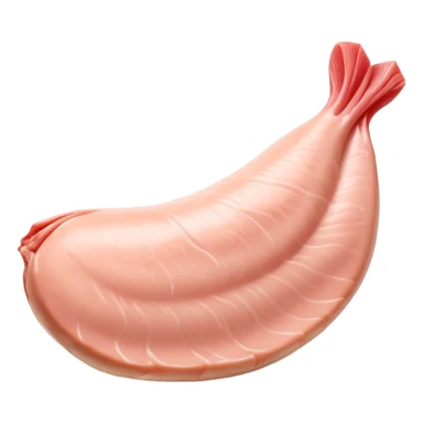 raw chicken fillet, boneless, tapered, pale pink, smooth, glossy, moist, muscle grain, gentle curves, fresh, lean, flat or curved, no plate, packaging, extra elements, or faces, clean 3D rendering, soft shadows, transparent background, emoji scale sticker