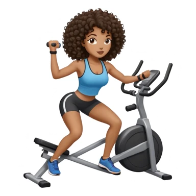 brunette curl medium hair woman black skin working out sticker