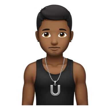 Usher black hair, black tank top with necklace with letter u sticker