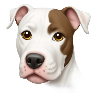 White pit bull with a brown ear sticker