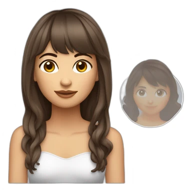 Femme brune frange cheveux mi long, yeux bleus et peau blanche avec boucle d’oreille argenté sticker