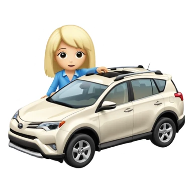 white toyota rav 4 with a wig on sticker