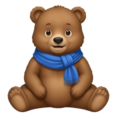 a sitting and smiling brown bear with a blue scarf on its neck sticker