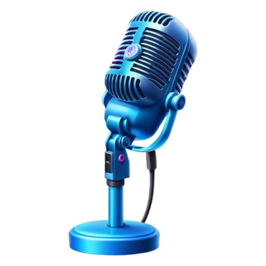 Create a vibrant and dramatic emoji that represents pop stage performance, focusing on the equipment and stage atmosphere. The design should feature a close-up of a professional stage microphone, shining brightly with sparkling details. In the background, show a part of the stage with dramatic stage lighting, illuminated with colorful spotlights and a festive firework-like salute or confetti to convey the energetic atmosphere of a live performance. Use neon colors like electric blue, pink, and silver to highlight the glamour and excitement of the stage. The background should be transparent. sticker