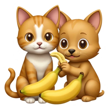 cat petting a dog eating a banana sticker