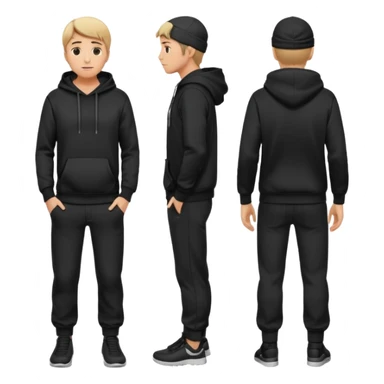 fullbody caucasian man in black hoodie on head, hands in his pockets and black pants rear backview sticker