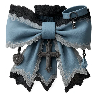 Make the gothic bow and accessories pastel blue, keep lace and velvet details, photorealistic style, keep background transparent. sticker