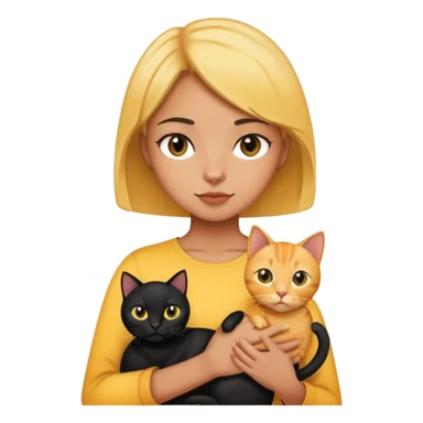 The girl is holding a black cat, a yellow shorthair cat  sticker