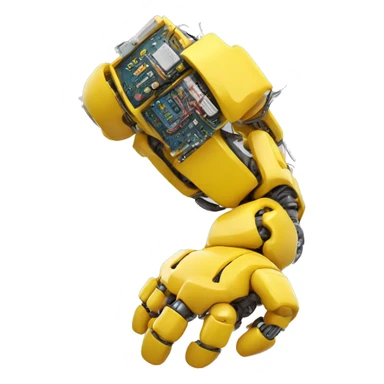 Flexing yellow robotic bicep with shocks and circuits that’s attached to the forearm sticker