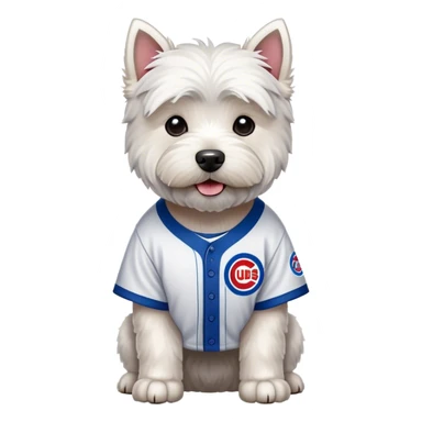 West highland terrier wearing Chicago cubs jersey sticker