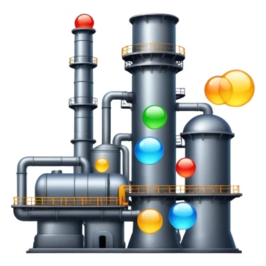 An emoji of a factory, but instead of smoke, creative ideas are coming out as glowing bubbles. sticker
