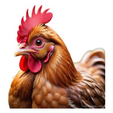 Cinematic Cute Brown Chicken Portrait Emoji, Head tilted playfully and inquisitively, featuring a lustrous brown feathered coat with a natural sheen and a subtle red comb, round, sparkling beady eyes filled with curiosity, Simplified yet irresistibly adorable features, highly detailed, glowing with a warm, friendly glow, high shine, affectionate and lively, stylized with a touch of country charm, bright and endearing, soft glowing outline, capturing the essence of a mischievous yet loving chicken, so playful it feels like it could peck out of the screen and into your arms! sticker