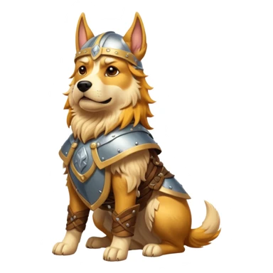 valorous Viking dog in Valhalla, detailed armor, heroic pose, glowing sky sticker
