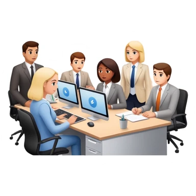 people in office setting with a SPAMGAGE meeting landscape  sticker