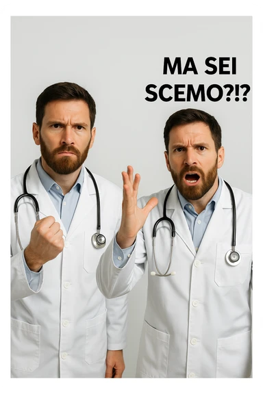 Dottore con la stessa faccia e camicie, dice "Ma sei scemo?!?" sticker