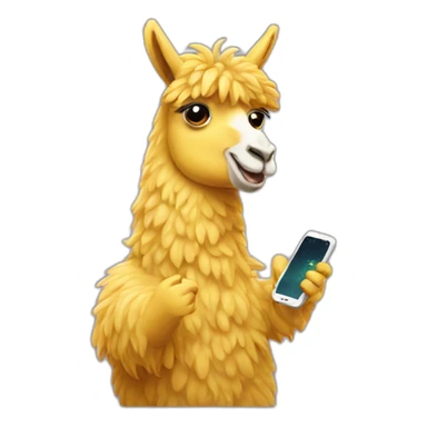 Yellow llama with a mobile phone sticker