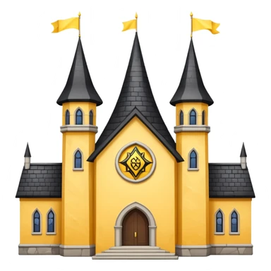 simple magic school, white background, magic school, black roof, with a big flag, big flag on a roof, big yellow flag, white school sticker