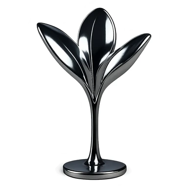 stylized chrome plant with three shiny petals growing upward, futuristic and smooth sticker