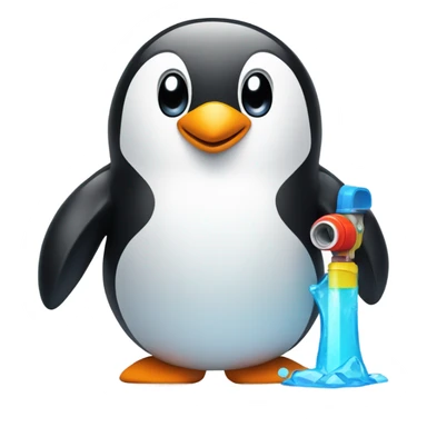 Penguin smiling with water gun  sticker