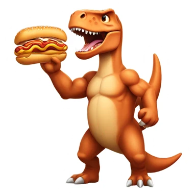 Dinosaur with a hotdog and large muscles sticker