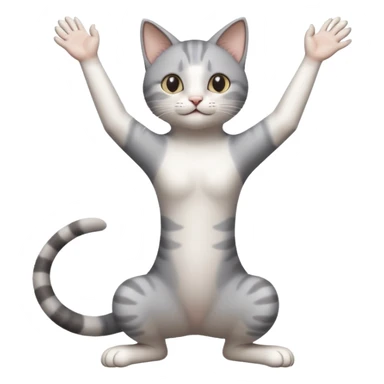 grey and white cat doing a big long stretch reaching up into the air with arms and legs together sticker