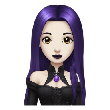 Queen white skin gothic girl long dark black and purple hair sticker