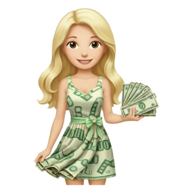 rich long hair blonde australian millionare woman holding a lot of money wearing cute summer dress sticker