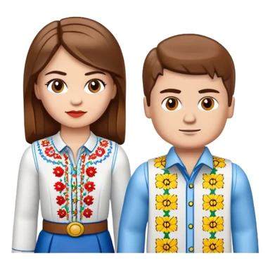 a Ukrainian girl with brown hair in an embroidered shirt and a Ukrainian boy in an embroidered shirt and Lego bricks sticker