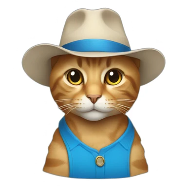 cat with blue shirt and a hat sticker