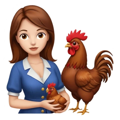 Brown hair buxom Woman holding rooster sticker