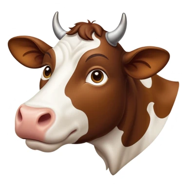 cinematic-noble-brown-and-white-cow-portrait-emoji,-poised-and-regal,-with-a-large,-sturdy-build-and-a-beautifully-patterned-hide-of-rich-brown-accented-by-crisp-white-patches,-deep-set-soulful-brown-eyes,-simplified-yet-sharp-and-sophisticated sticker