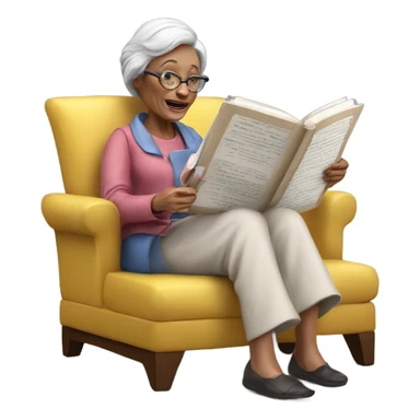 3d hyper realistic senior woman reading  sticker